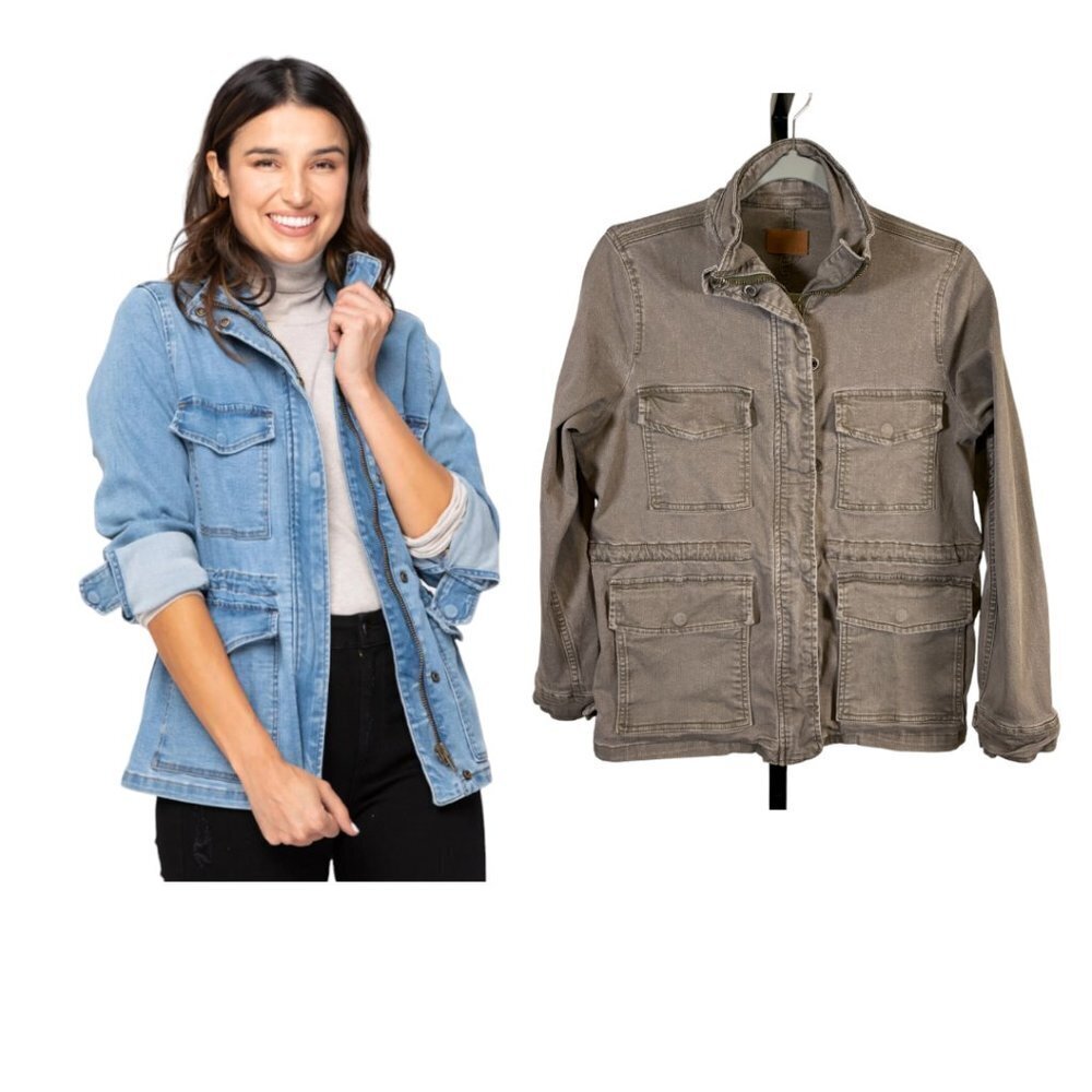Judy Blue Cargo Utility Olive Jacket Won't Lose My Way Military